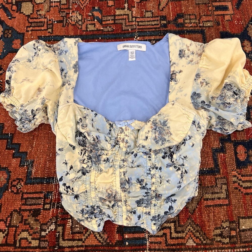 Urban Outfitters Blue and Cream Floral Corset Too